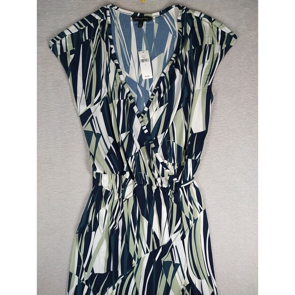 Banana Republic Wrap Dress Women's Large Short Sleeve Surplice Front Blue GReen - Picture 2 of 11